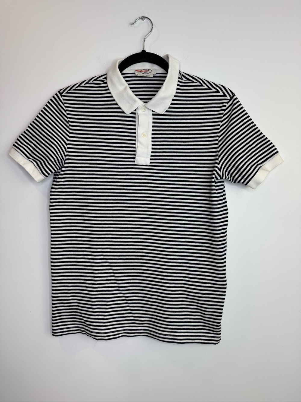 Prada Black White Striped Polo Shirt cotton piqué Classic Short size medium